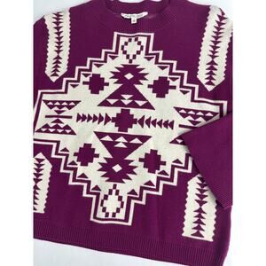 Hertiage Charm Size Large Purple Southwestern Crewneck Sweater Bell Sleeve Aztec
